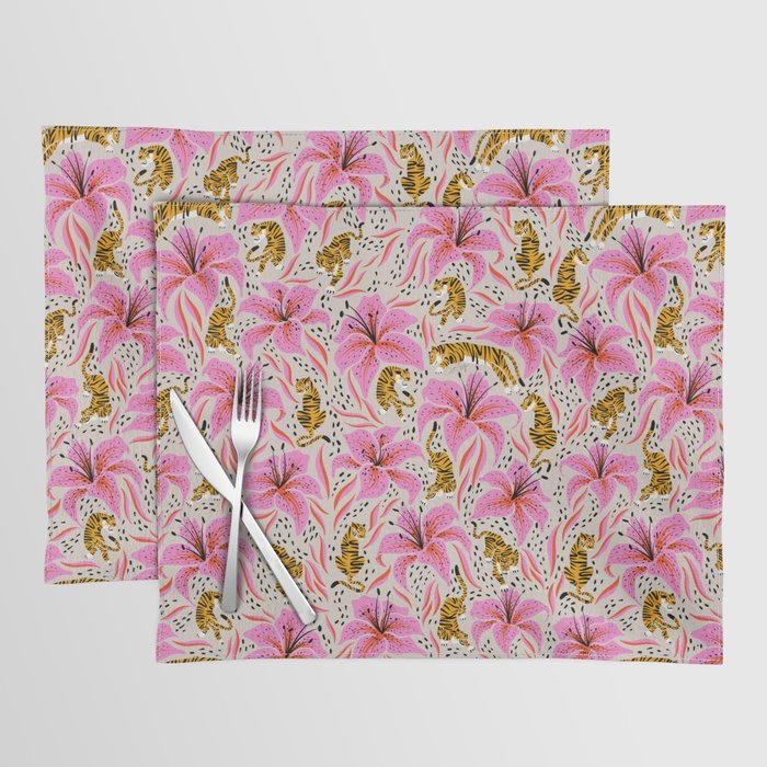 Tigers & Tiger Lilies - Pink & Yellow Placemat Gallery Image 1