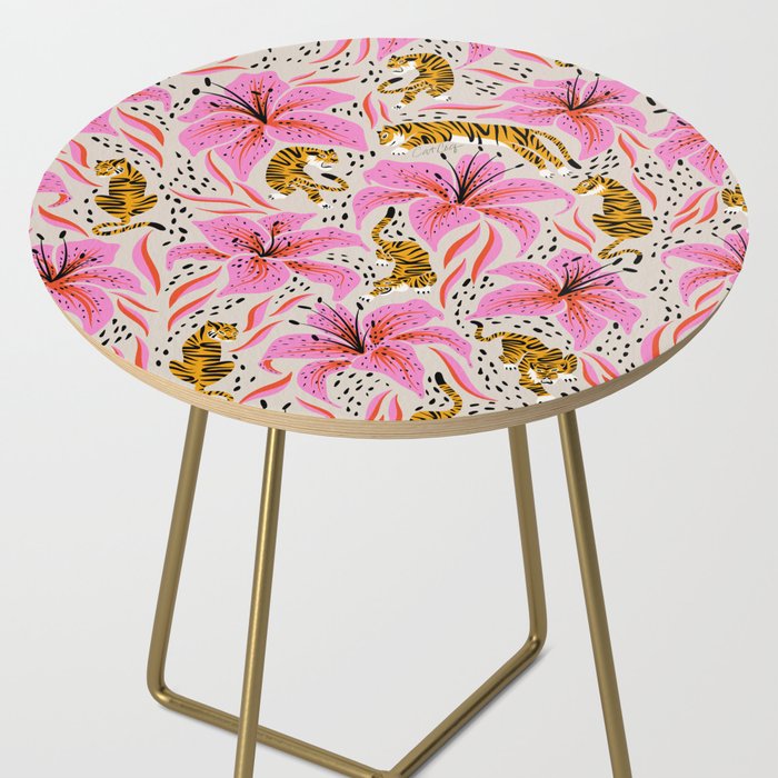 Tigers & Tiger Lilies - Pink & Yellow Side Table Gallery Image 2