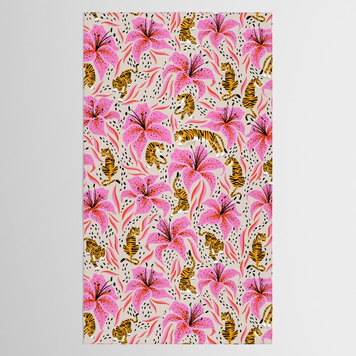 Tigers & Tiger Lilies - Pink & Yellow Tablecloth Gallery Image 2