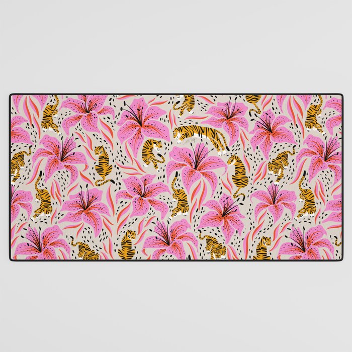 Tigers & Tiger Lilies - Pink & Yellow Desk Mat Gallery Image 3