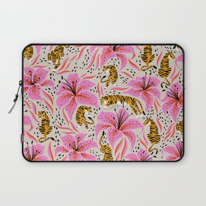 Tigers & Tiger Lilies - Pink & Yellow Laptop Sleeve Gallery Image 1