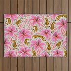 Tigers & Tiger Lilies - Pink & Yellow Outdoor Rug Gallery Image 1