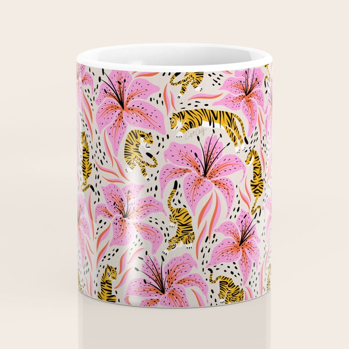 Tigers & Tiger Lilies - Pink & Yellow Coffee Mug Gallery Image 4
