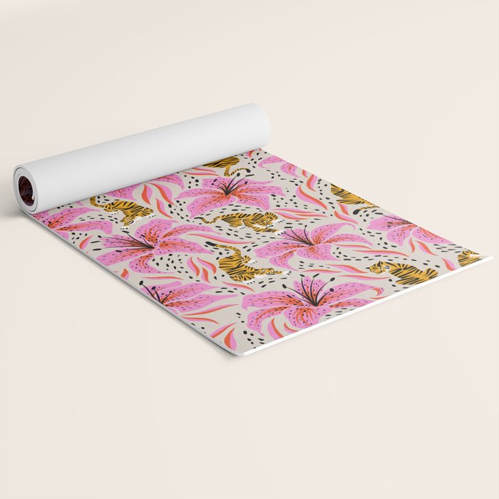 Tigers & Tiger Lilies - Pink & Yellow Yoga Mat Gallery Image 2