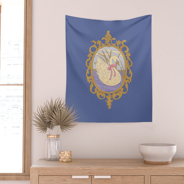 Whimsical Swan with Bow Cottagecore Fairytale Storybook Nursery Wall Art Wall Tapestry Gallery Image 2