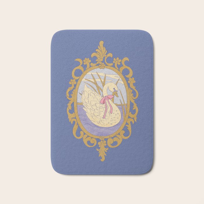 Whimsical Swan with Bow Cottagecore Fairytale Storybook Nursery Wall Art Bath Mat Gallery Image 1