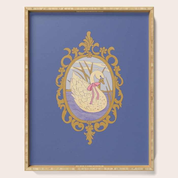 Whimsical Swan with Bow Cottagecore Fairytale Storybook Nursery Wall Art Serving Tray Gallery Image 1