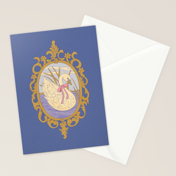 Whimsical Swan with Bow Cottagecore Fairytale Storybook Nursery Wall Art Stationery Card Gallery Image 2