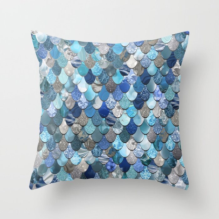 Mermaid Ocean Blue Pattern Throw Pillow Gallery Image 6