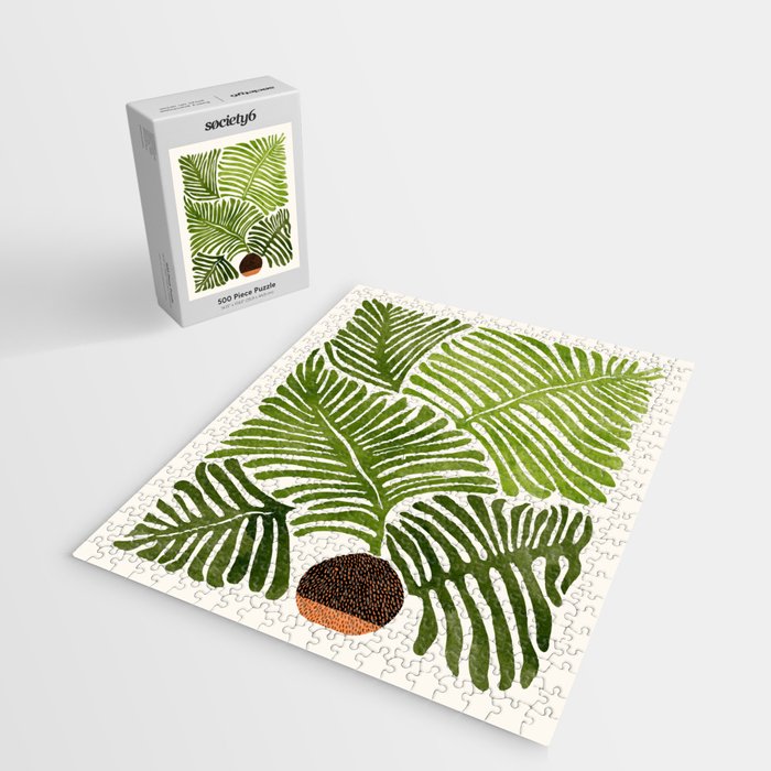 Summer Fern Simple Modern Watercolor Jigsaw Puzzle Gallery Image 2