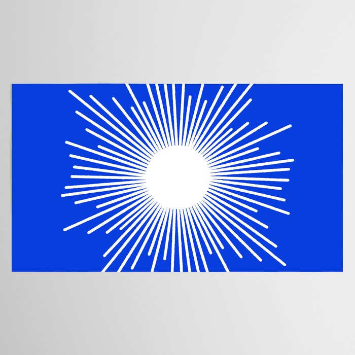 Mid Century Modern Minimalist Sunburst Retro Sun Royal Blue and White Tablecloth Gallery Image 2