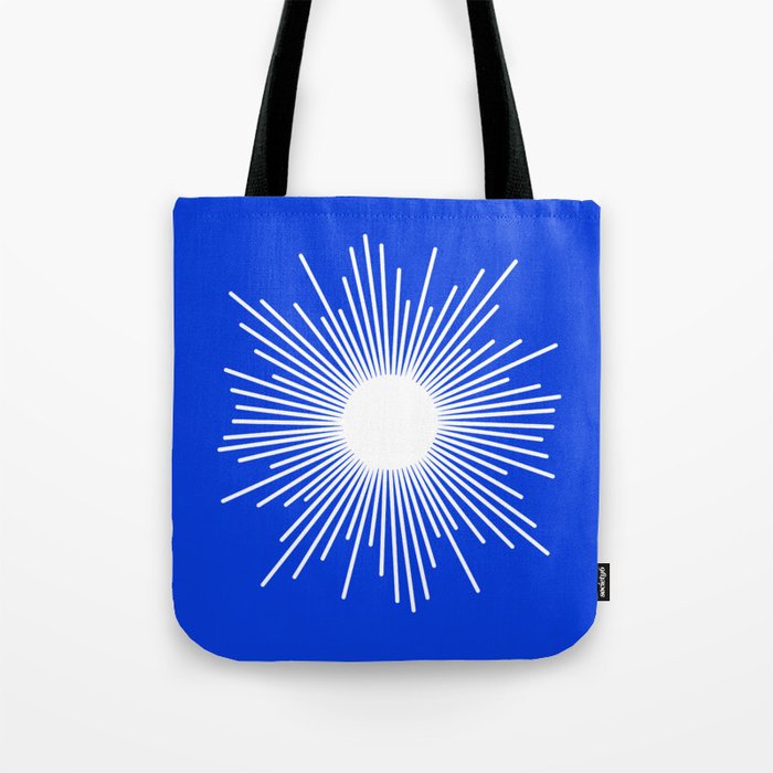 Mid Century Modern Minimalist Sunburst Retro Sun Royal Blue and White Tote Bag Gallery Image 1