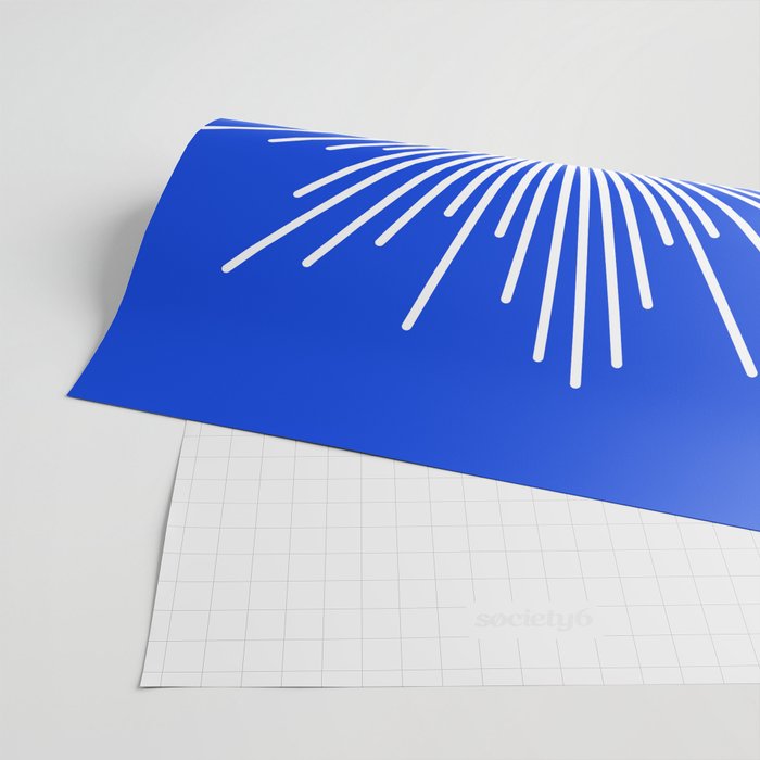 Mid Century Modern Minimalist Sunburst Retro Sun Royal Blue and White Wrapping Paper Gallery Image 2