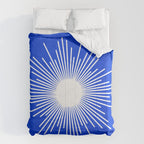 Mid Century Modern Minimalist Sunburst Retro Sun Royal Blue and White Comforter Gallery Image 6