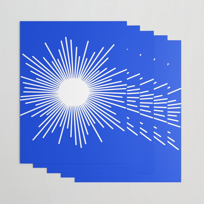 Mid Century Modern Minimalist Sunburst Retro Sun Royal Blue and White Wrapping Paper Gallery Image 3
