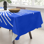 Mid Century Modern Minimalist Sunburst Retro Sun Royal Blue and White Tablecloth Gallery Image 3