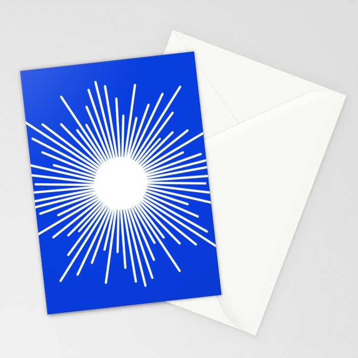 Mid Century Modern Minimalist Sunburst Retro Sun Royal Blue and White Stationery Card Gallery Image 2