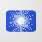 Mid Century Modern Minimalist Sunburst Retro Sun Royal Blue and White Bath Mat Gallery Image 1