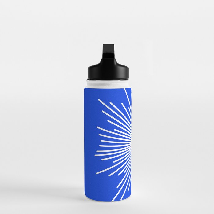 Mid Century Modern Minimalist Sunburst Retro Sun Royal Blue and White Water Bottle Gallery Image 3