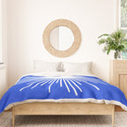 Mid Century Modern Minimalist Sunburst Retro Sun Royal Blue and White Duvet Cover Gallery Image 3