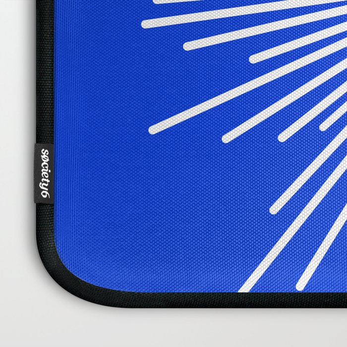 Mid Century Modern Minimalist Sunburst Retro Sun Royal Blue and White Laptop Sleeve Gallery Image 3