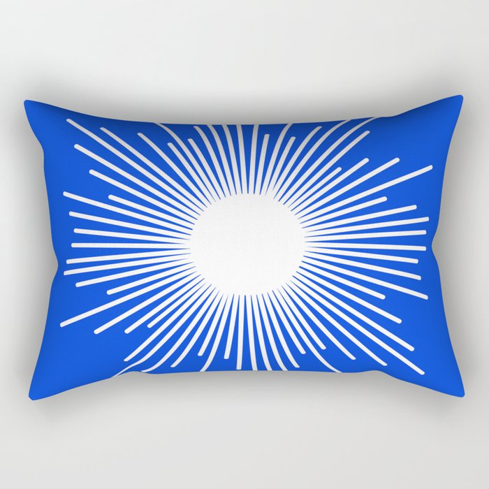 Mid Century Modern Minimalist Sunburst Retro Sun Royal Blue and White Rectangular Pillow Gallery Image 2
