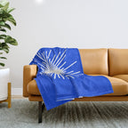 Mid Century Modern Minimalist Sunburst Retro Sun Royal Blue and White Throw Blanket Gallery Image 1