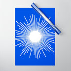 Mid Century Modern Minimalist Sunburst Retro Sun Royal Blue and White Wrapping Paper Gallery Image 1