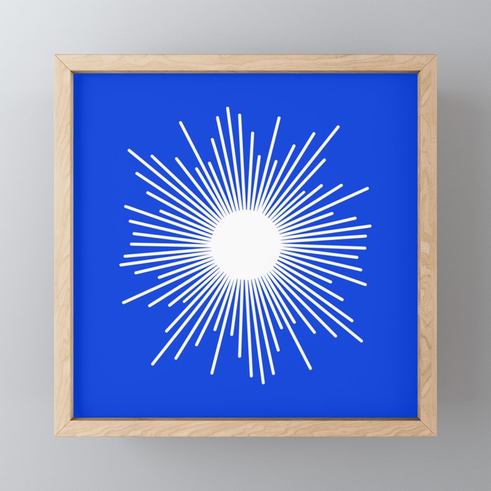 Mid Century Modern Minimalist Sunburst Retro Sun Royal Blue and White Mini Art Print Gallery Image 1