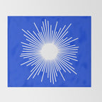 Mid Century Modern Minimalist Sunburst Retro Sun Royal Blue and White Throw Blanket Gallery Image 2