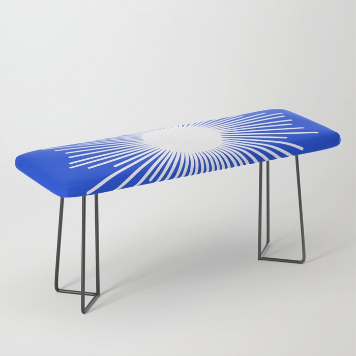 Mid Century Modern Minimalist Sunburst Retro Sun Royal Blue and White Bench Gallery Image 1