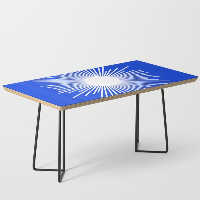 Mid Century Modern Minimalist Sunburst Retro Sun Royal Blue and White Coffee Table Gallery Image 1