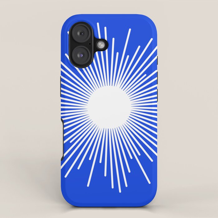 Mid Century Modern Minimalist Sunburst Retro Sun Royal Blue and White iPhone Case Gallery Image 1