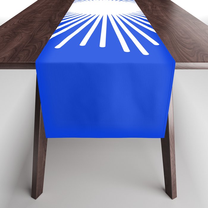 Mid Century Modern Minimalist Sunburst Retro Sun Royal Blue and White Table Runner Gallery Image 1