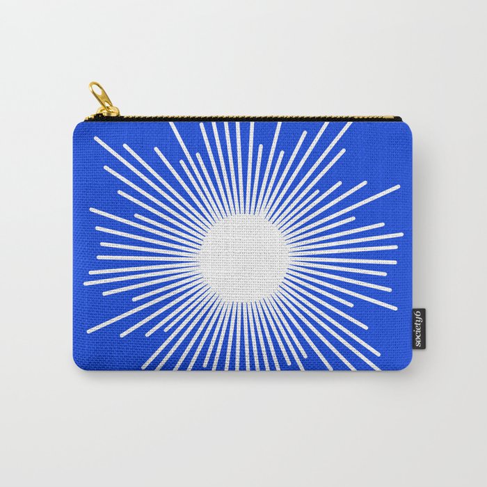 Mid Century Modern Minimalist Sunburst Retro Sun Royal Blue and White Carry All Pouch Gallery Image 1