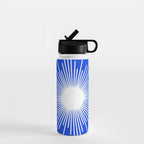 Mid Century Modern Minimalist Sunburst Retro Sun Royal Blue and White Water Bottle Gallery Image 1