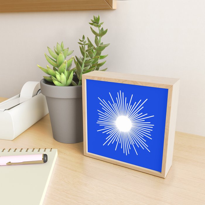 Mid Century Modern Minimalist Sunburst Retro Sun Royal Blue and White Mini Art Print Gallery Image 2