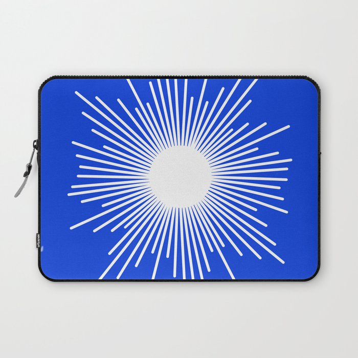 Mid Century Modern Minimalist Sunburst Retro Sun Royal Blue and White Laptop Sleeve Gallery Image 1