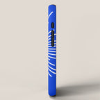 Mid Century Modern Minimalist Sunburst Retro Sun Royal Blue and White iPhone Case Gallery Image 2