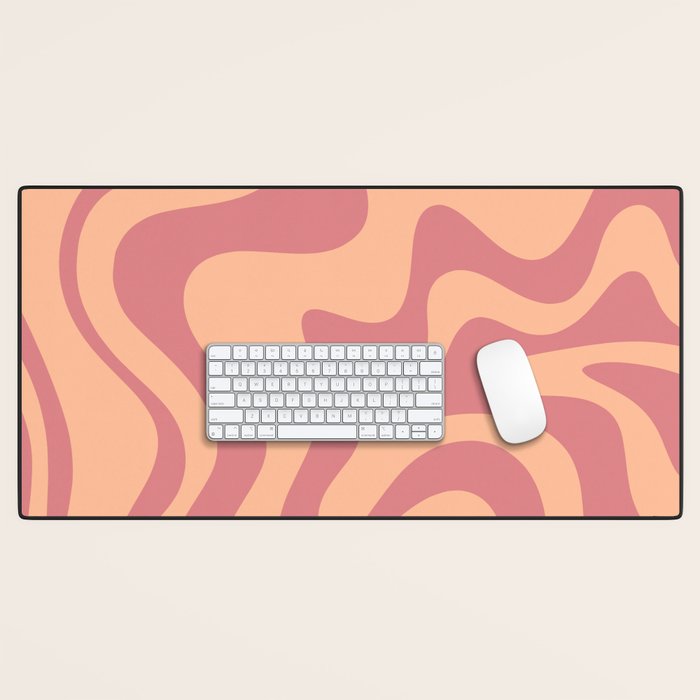 Retro Liquid Swirl Abstract Pattern Peach and Plum Desk Mat Gallery Image 1