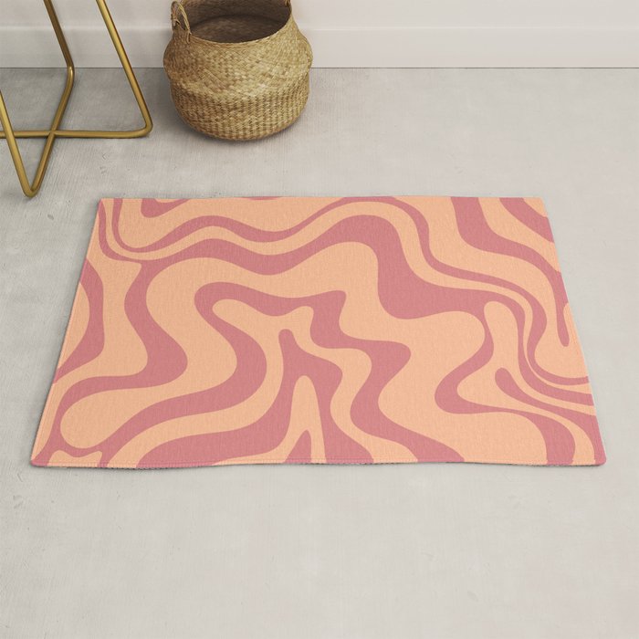 Retro Liquid Swirl Abstract Pattern Peach and Plum Rug Gallery Image 1