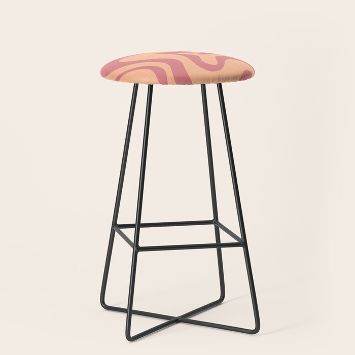 Retro Liquid Swirl Abstract Pattern Peach and Plum Stool Gallery Image 1