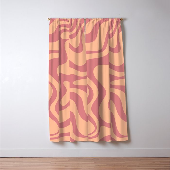 Retro Liquid Swirl Abstract Pattern Peach and Plum Window Curtain Gallery Image 3