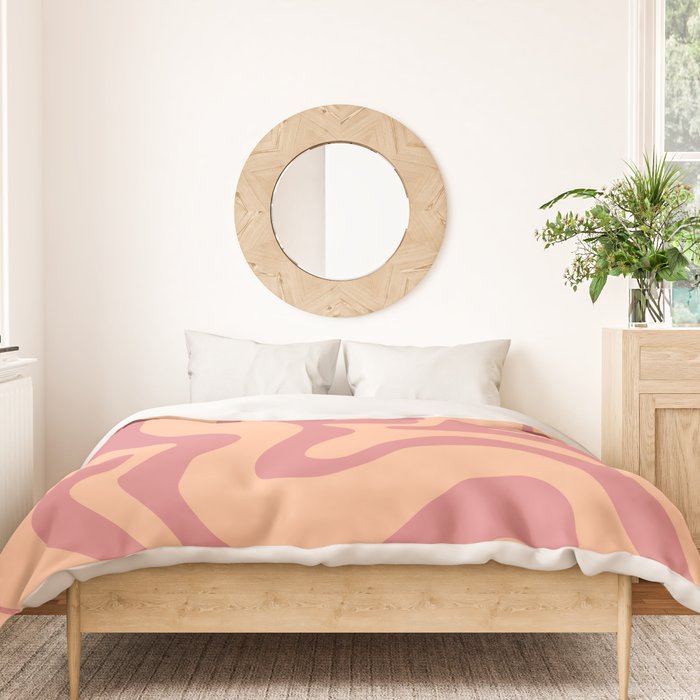 Retro Liquid Swirl Abstract Pattern Peach and Plum Duvet Cover Gallery Image 3