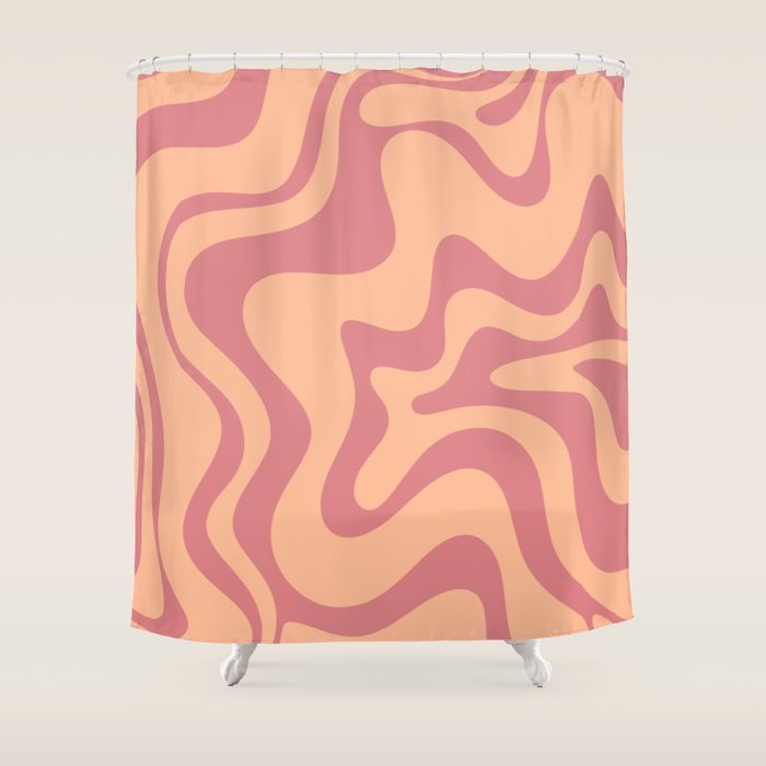 Retro Liquid Swirl Abstract Pattern Peach and Plum Shower Curtain Gallery Image 1