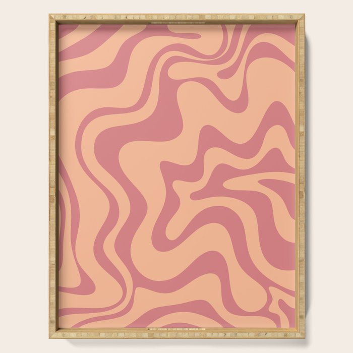 Retro Liquid Swirl Abstract Pattern Peach and Plum Serving Tray Gallery Image 1