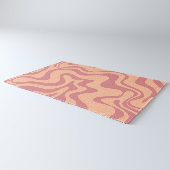 Retro Liquid Swirl Abstract Pattern Peach and Plum Rug Gallery Image 3