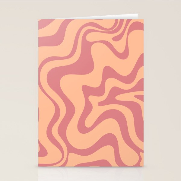 Retro Liquid Swirl Abstract Pattern Peach and Plum Stationery Card Gallery Image 1
