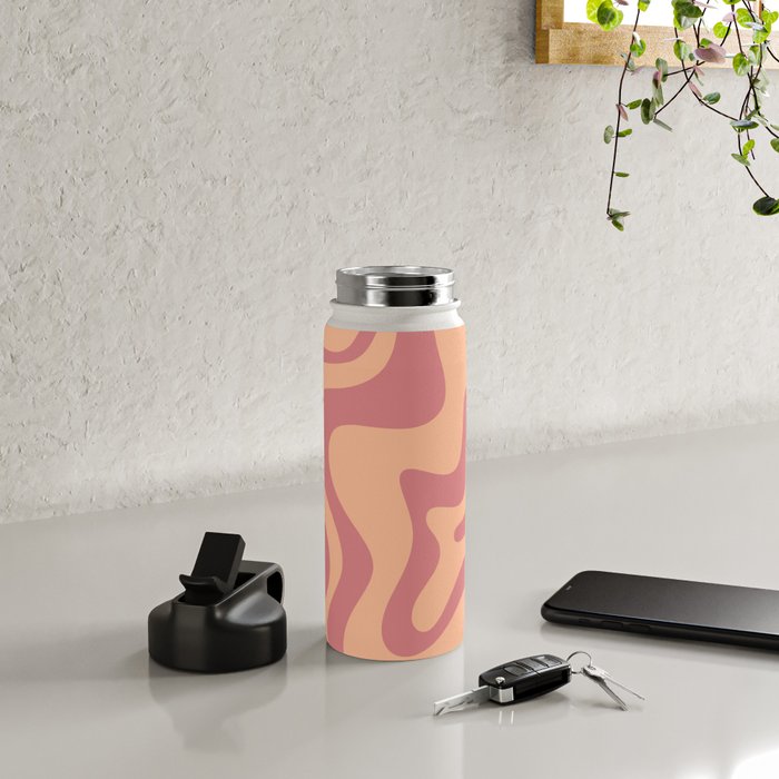Retro Liquid Swirl Abstract Pattern Peach and Plum Water Bottle Gallery Image 4