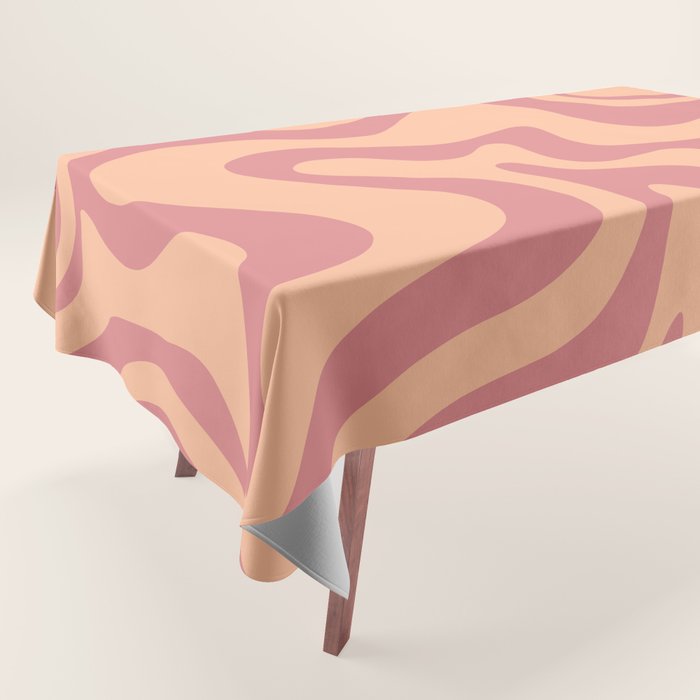 Retro Liquid Swirl Abstract Pattern Peach and Plum Tablecloth Gallery Image 1